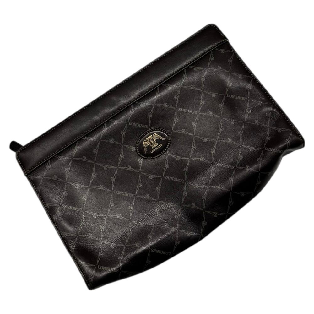 Longines Brown Leather Clutch Bag Vintage Logo Old Money